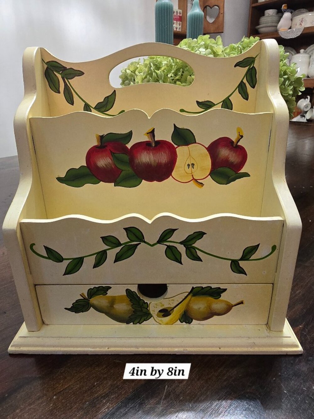 Vintage Hand-Painted Wooden Apple & Pear Desk Organizer/Mail or Letter Holder